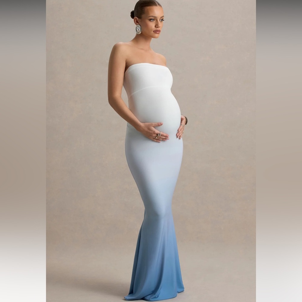 Club L London Strapless White and Blue Ombre Dress